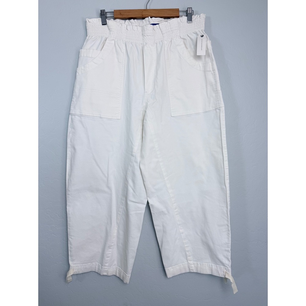 Anthropologie Pilcro White Paperbag Waist Crop Utility Pants Wide Leg Size L New